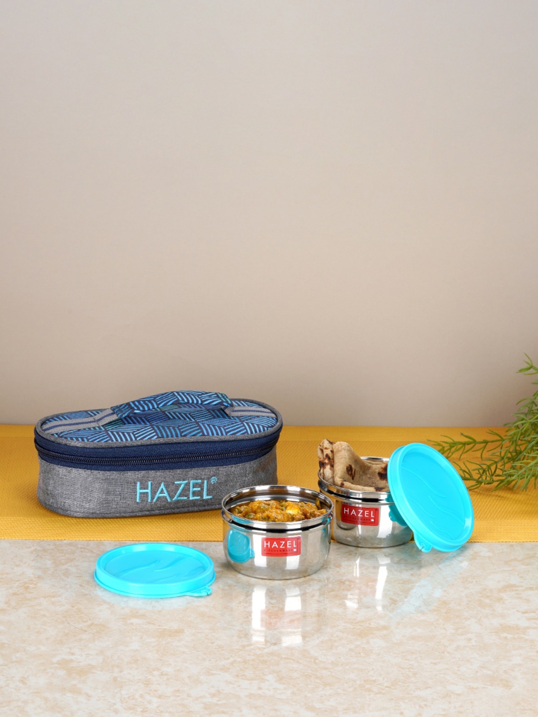 

HAZEL 2 Pieces Blue Stainless Steel Leak Proof Lunch Box With Lunch Bag