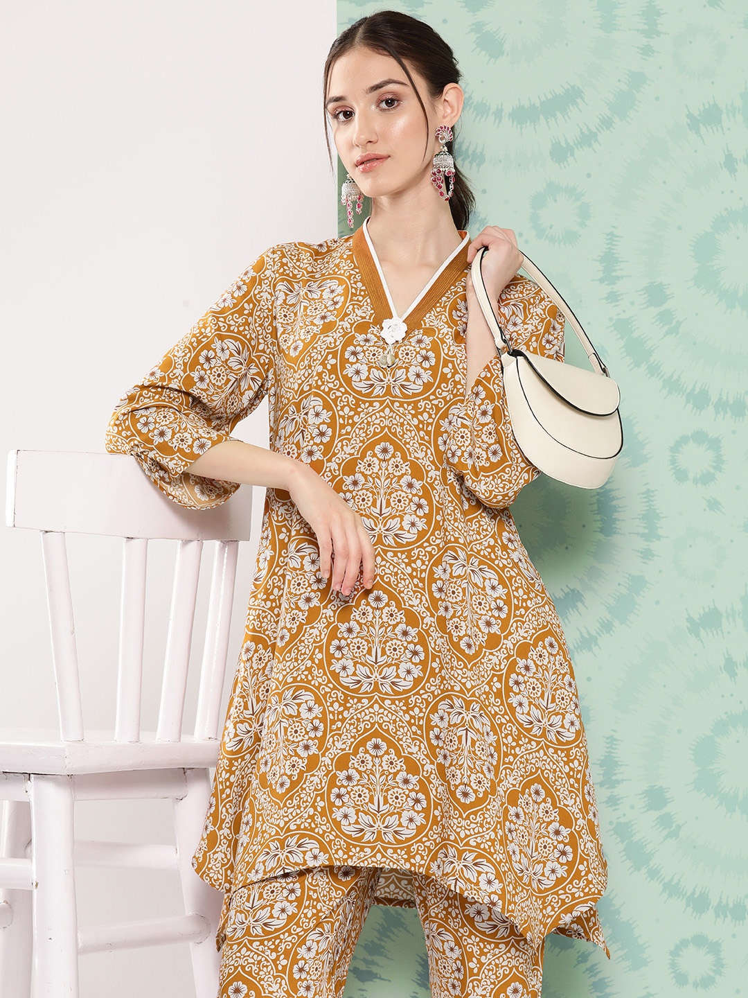 

Nayam By Lakshita Women Printed Tunic with Trousers, Mustard