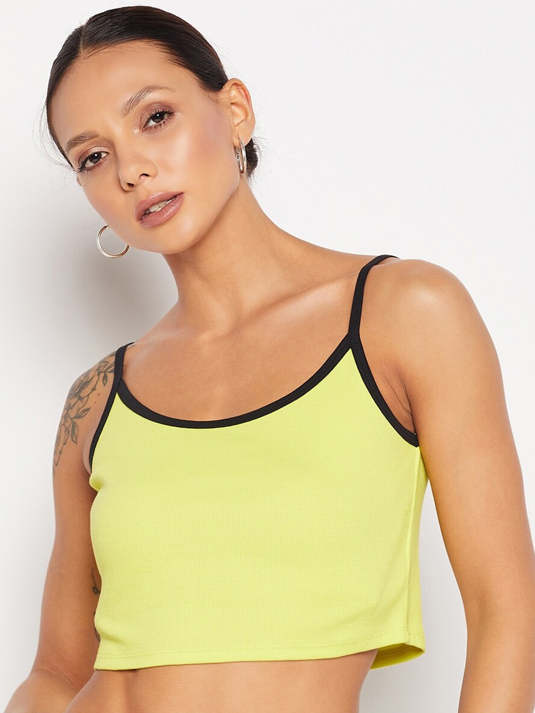 

EDRIO Scoop Neck Cotton Bralette Crop Top, Yellow