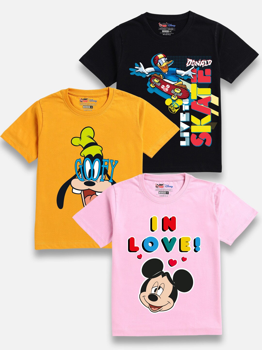 

SmartRAHO Kids Pack Of 3 Disney Printed T-shirts, Pink