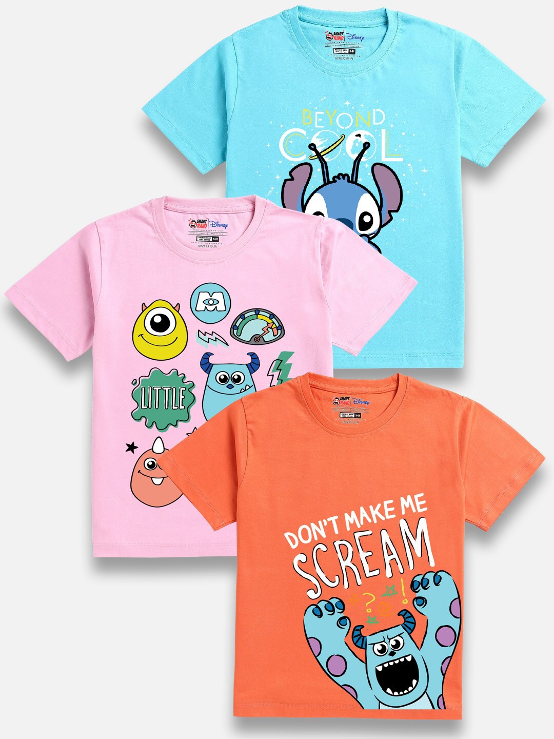 

SmartRAHO Boys Pack Of 3 Humour & Comic Graphic Printed Cotton T-shirt, Blue
