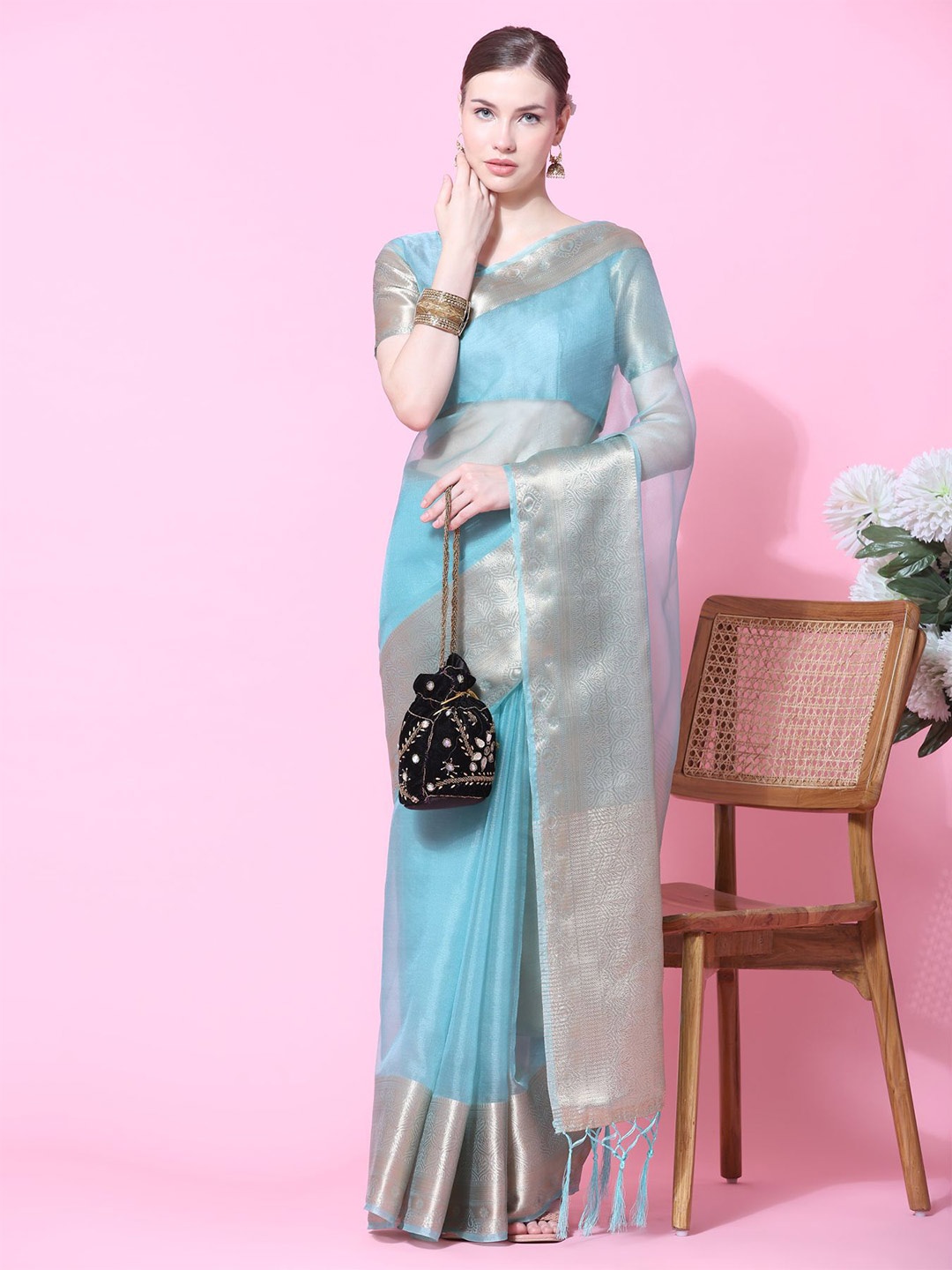 

Phenav Khandua Silk Saree, Blue
