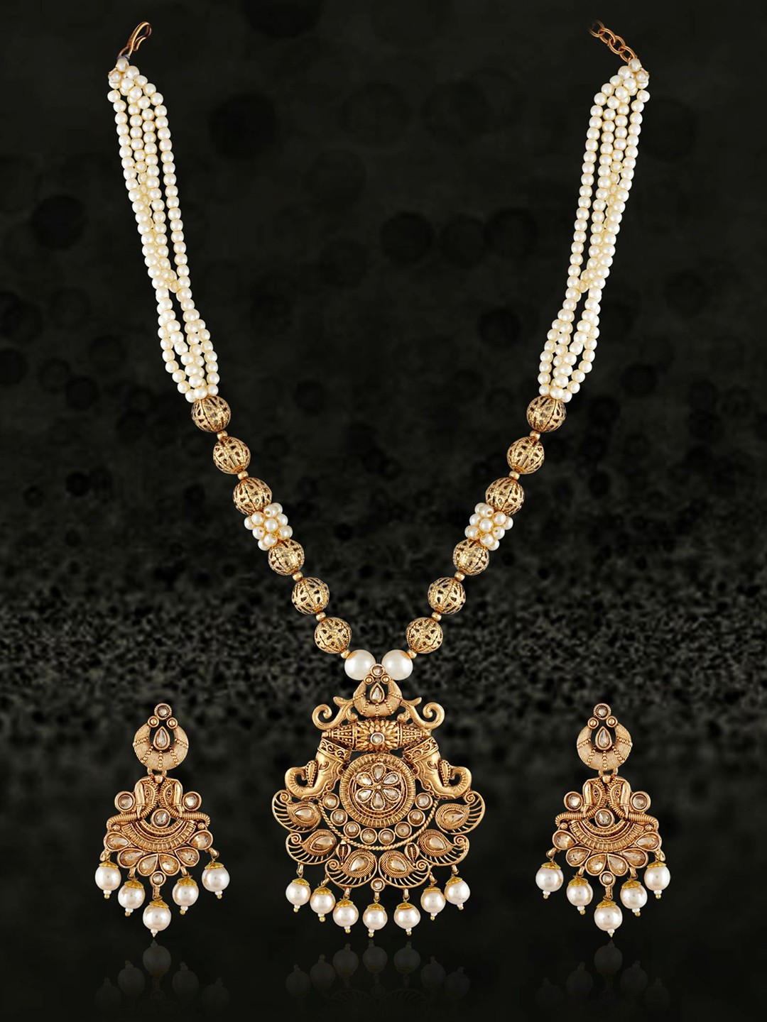 

MANSIYAORANGE Gold-Plated Stone Studded & Beaded Necklace & Earrings