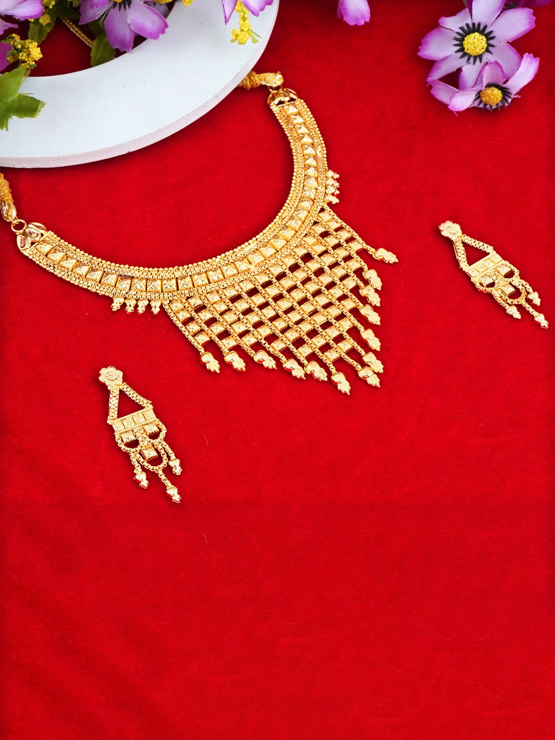 

MANSIYAORANGE Gold-Plated Choker Necklace & Earrings