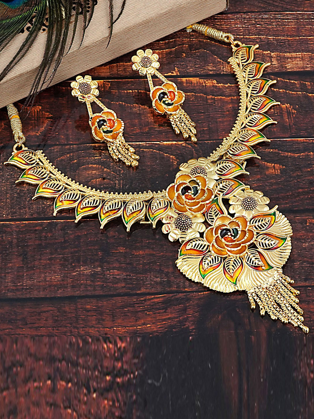 

MANSIYAORANGE Gold-Plated Enamel Necklace & Earrings