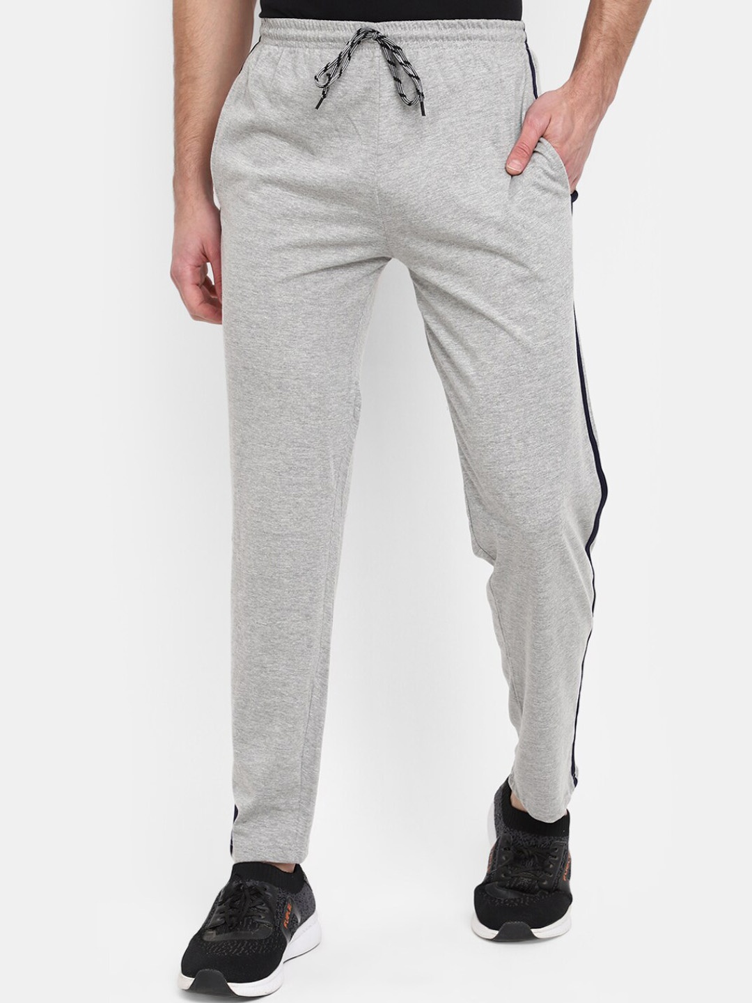 

V-Mart Men Mid-Rise Straight-Fit Track Pants, Grey melange