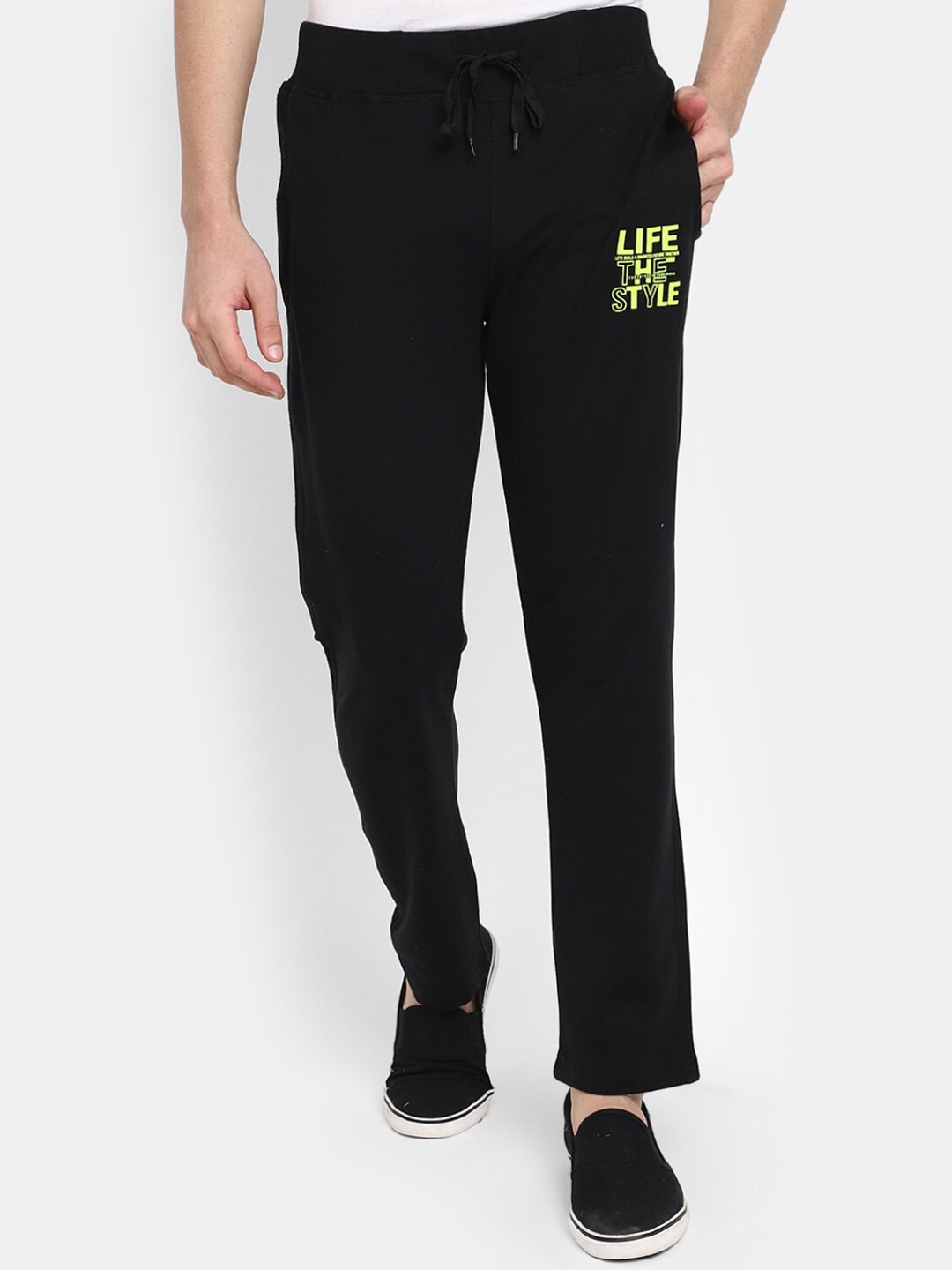 

V-Mart Mid-Rise Cotton Track Pants, Black