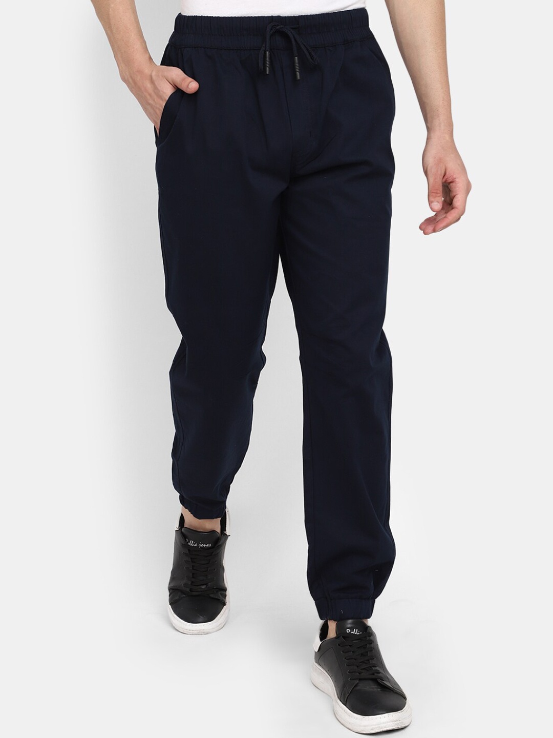 

V-Mart Men Mid-Rise Cotton Joggers, Navy blue