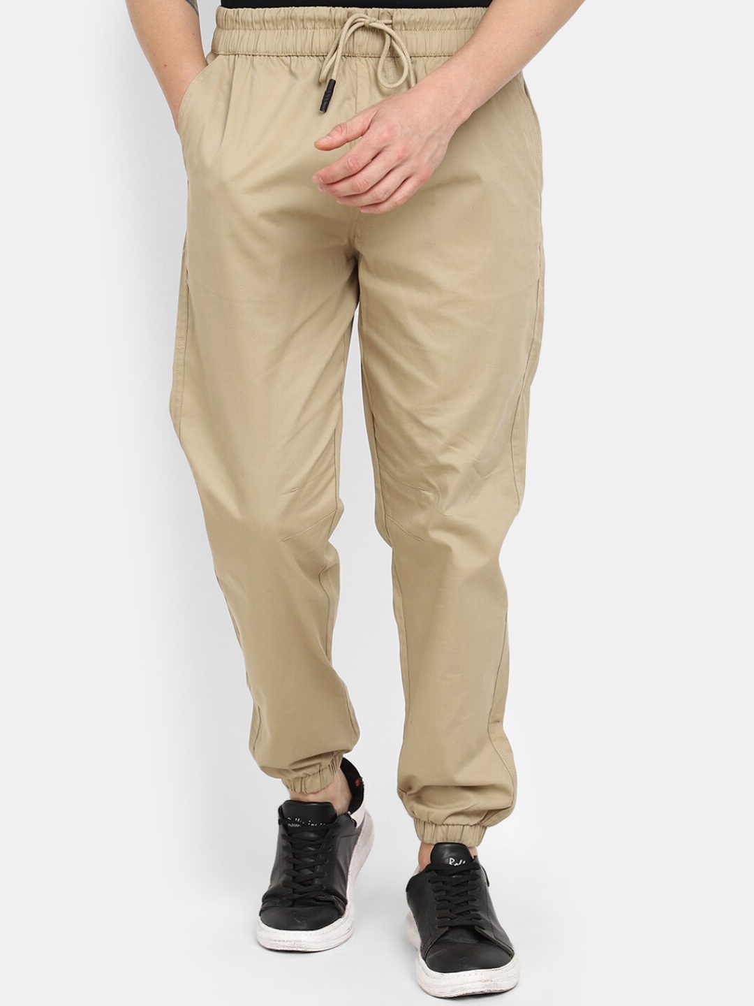 

V-Mart Men Mid-Rise Straight-Fit Cotton Joggers, Beige