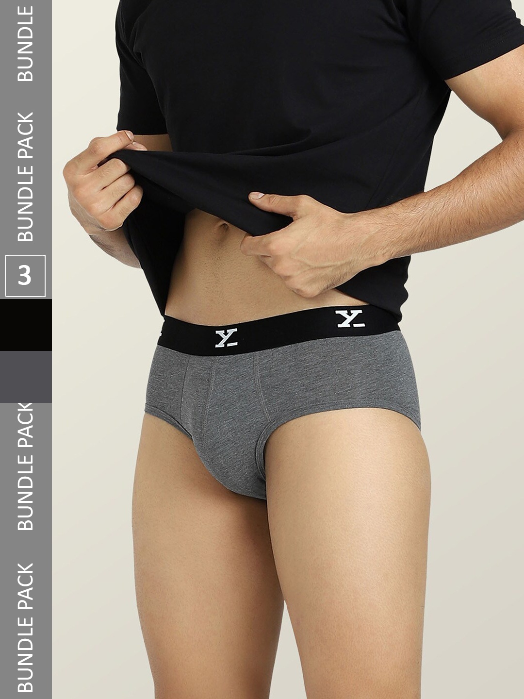 

XYXX Men Pack Of 3 Anti Microbial ACE Intelisoft Modal Basic Briefs, Grey