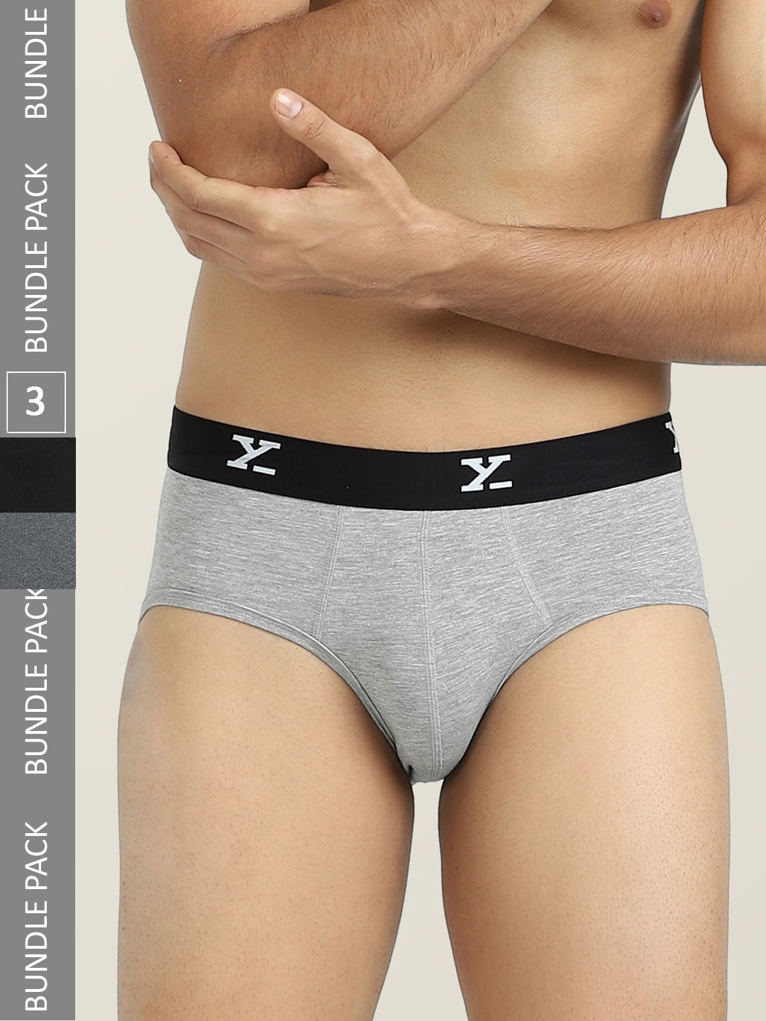 

XYXX Men Pack of 3 IntelliSoft Antimicrobial Micro Modal Briefs, Grey melange