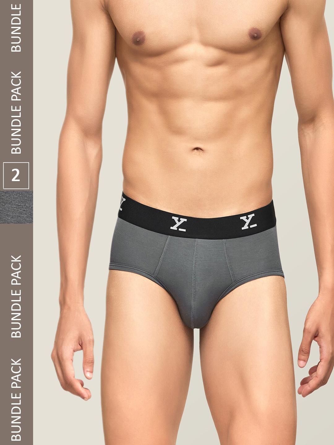 

XYXX Men Pack of 2 IntelliSoft Anti Microbial Modal Briefs, Grey melange