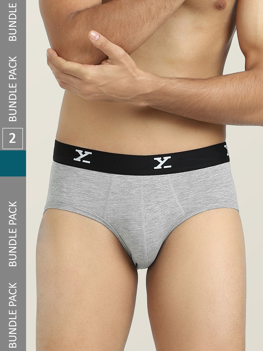 

XYXX Men Pack of 2 Antimicrobial Micro Modal Briefs, Grey melange