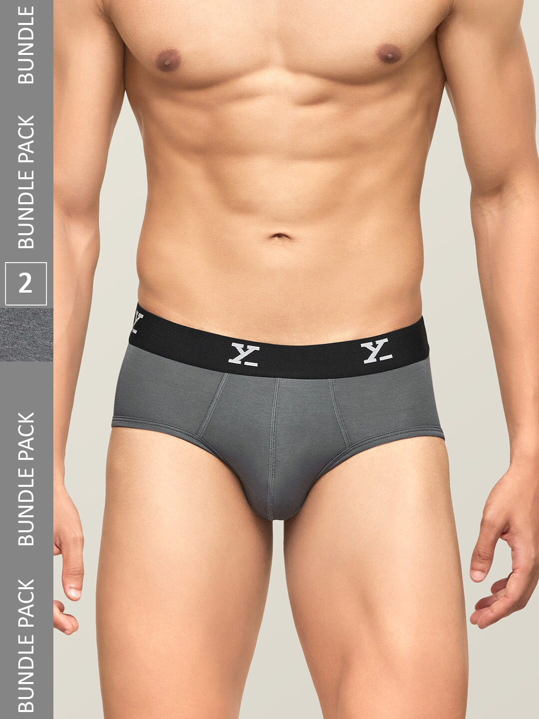 

XYXX Men Pack Of 2 Low-Rise Anti Microbial Briefs, Grey melange