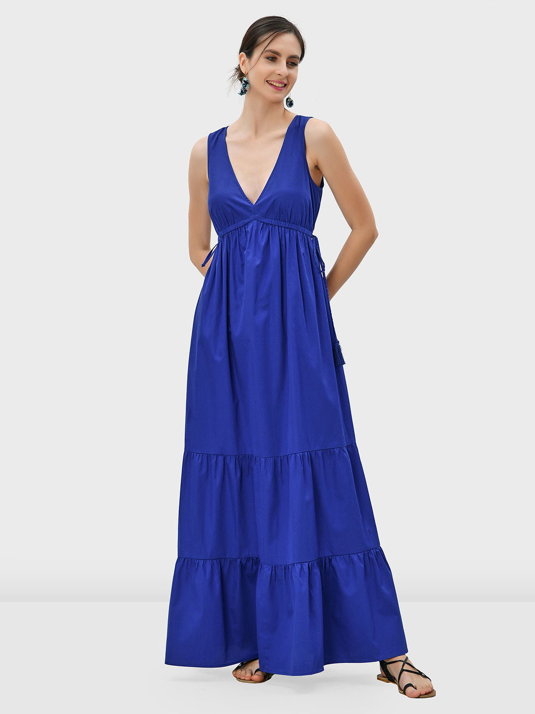 

Zapelle V-Neck Satin Maxi Dress, Blue