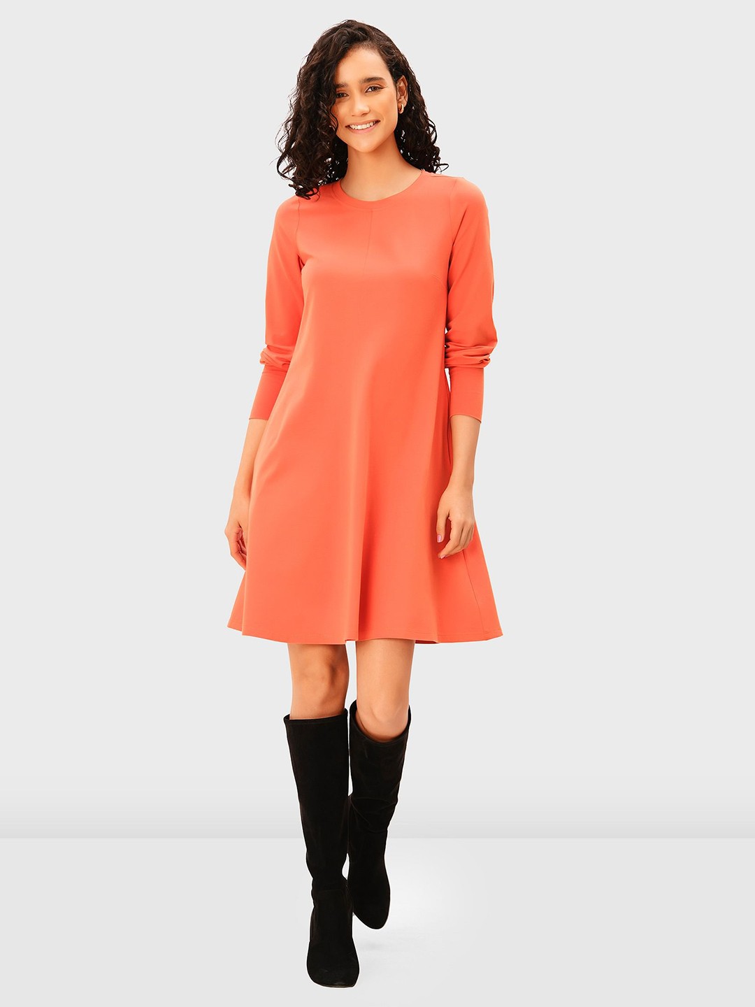 

Zapelle Cuffed Sleeves Cotton A-Line Dress, Orange