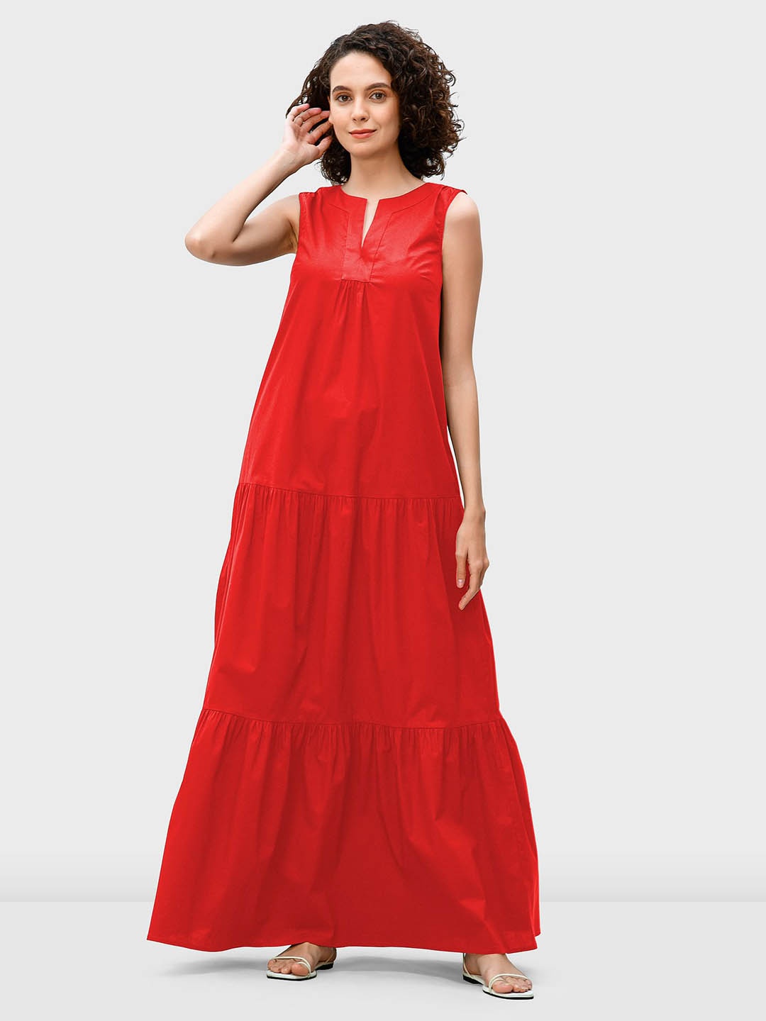 

Zapelle Notched Neck Tiered Sleeveless Maxi Dress, Orange