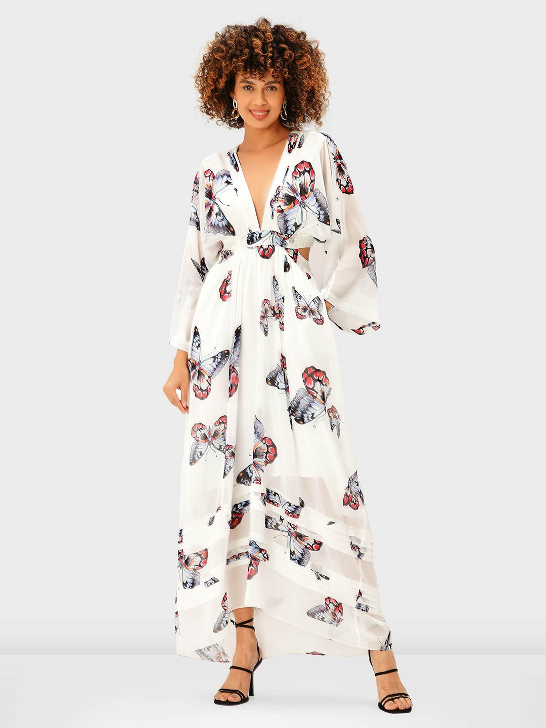 

Zapelle Conversational Printed Cut-Out Detail Fit & Flare Maxi Dress, White