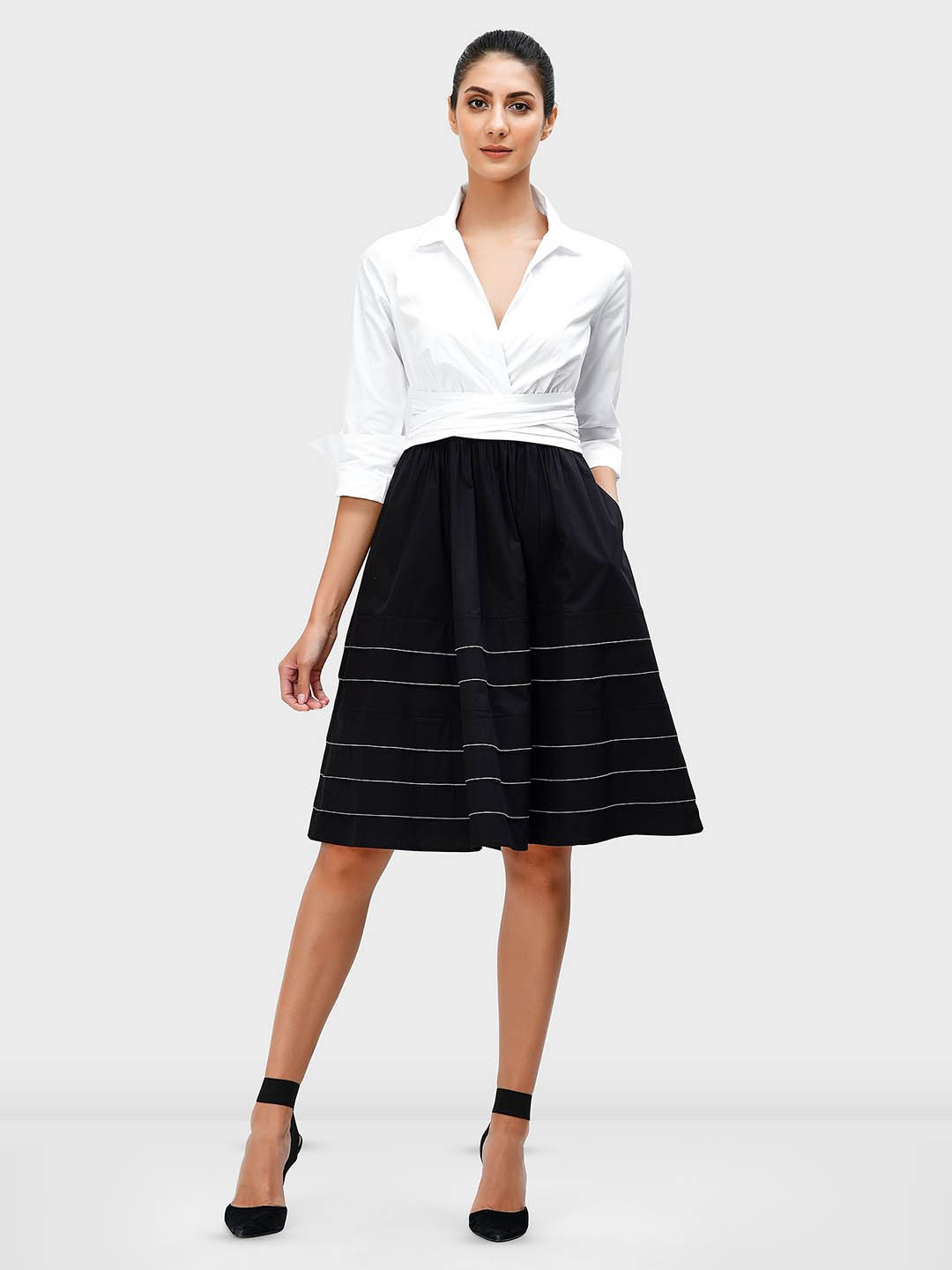 

Zapelle Colourblocked Cotton Shirt Dress, White