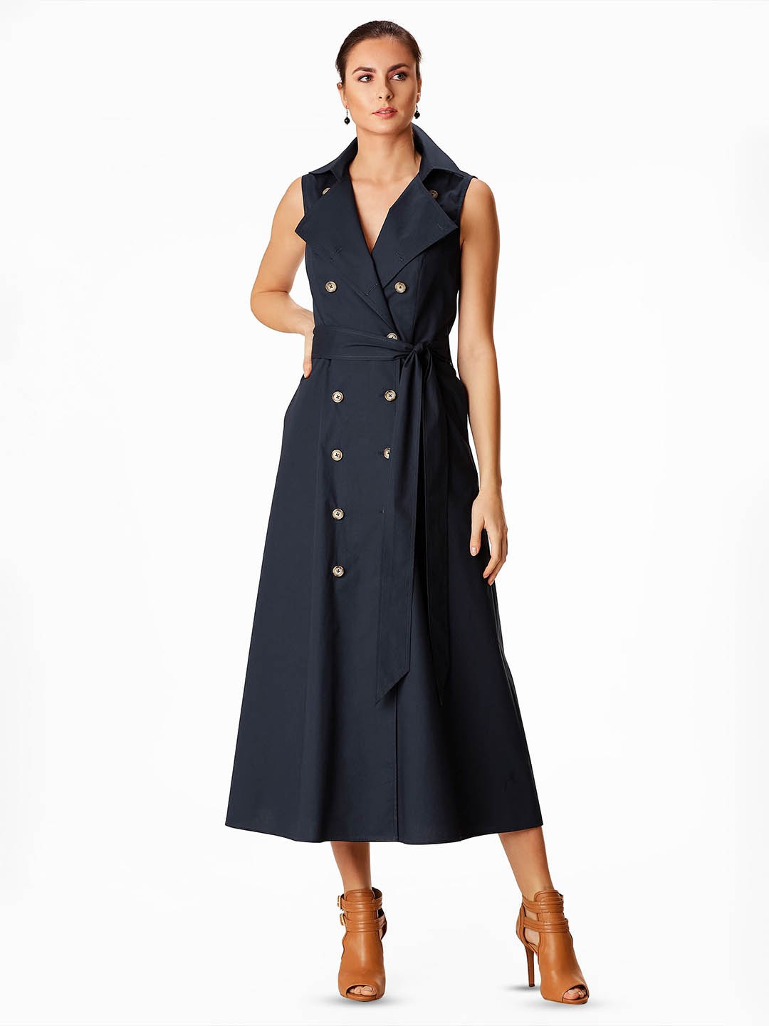 

Zapelle Shirt Collar Cotton Blazer Midi Dress, Navy blue