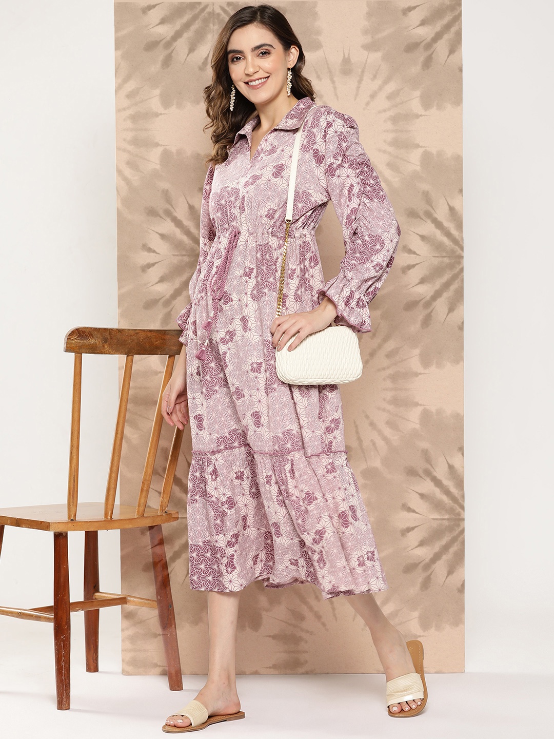 

Nayam By Lakshita Geometric Printed A-Line Midi Dress, Mauve