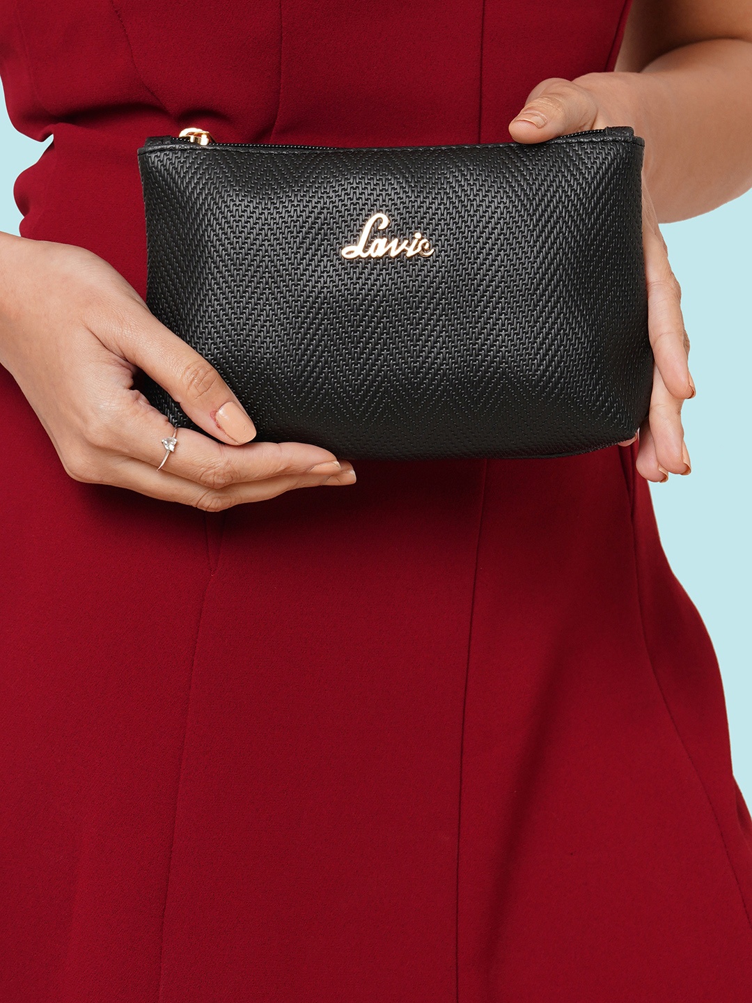 

Lavie Women Textured Travel Pouch, Black