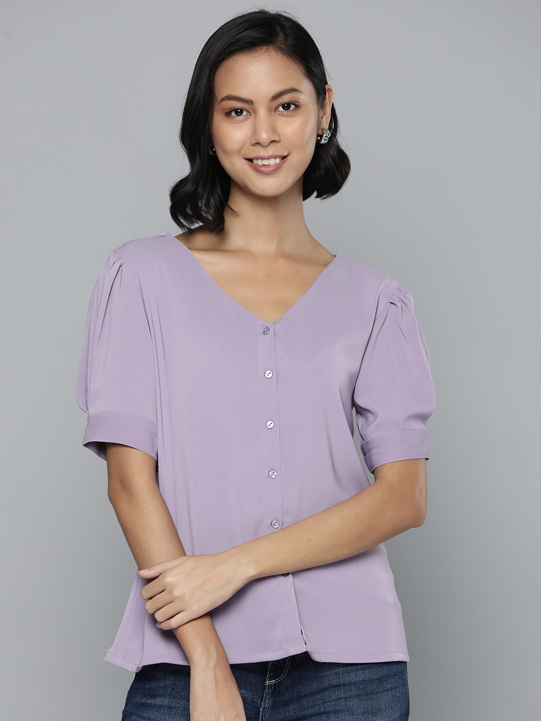 

HERE&NOW Solid Puff Sleeve Top, Lavender