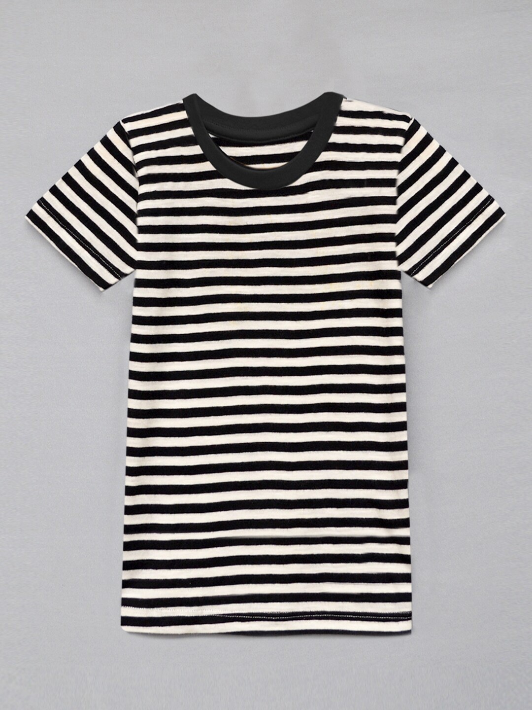 

A.T.U.N. Boys Striped Monochrome Round Neck Cotton T-shirt, Cream