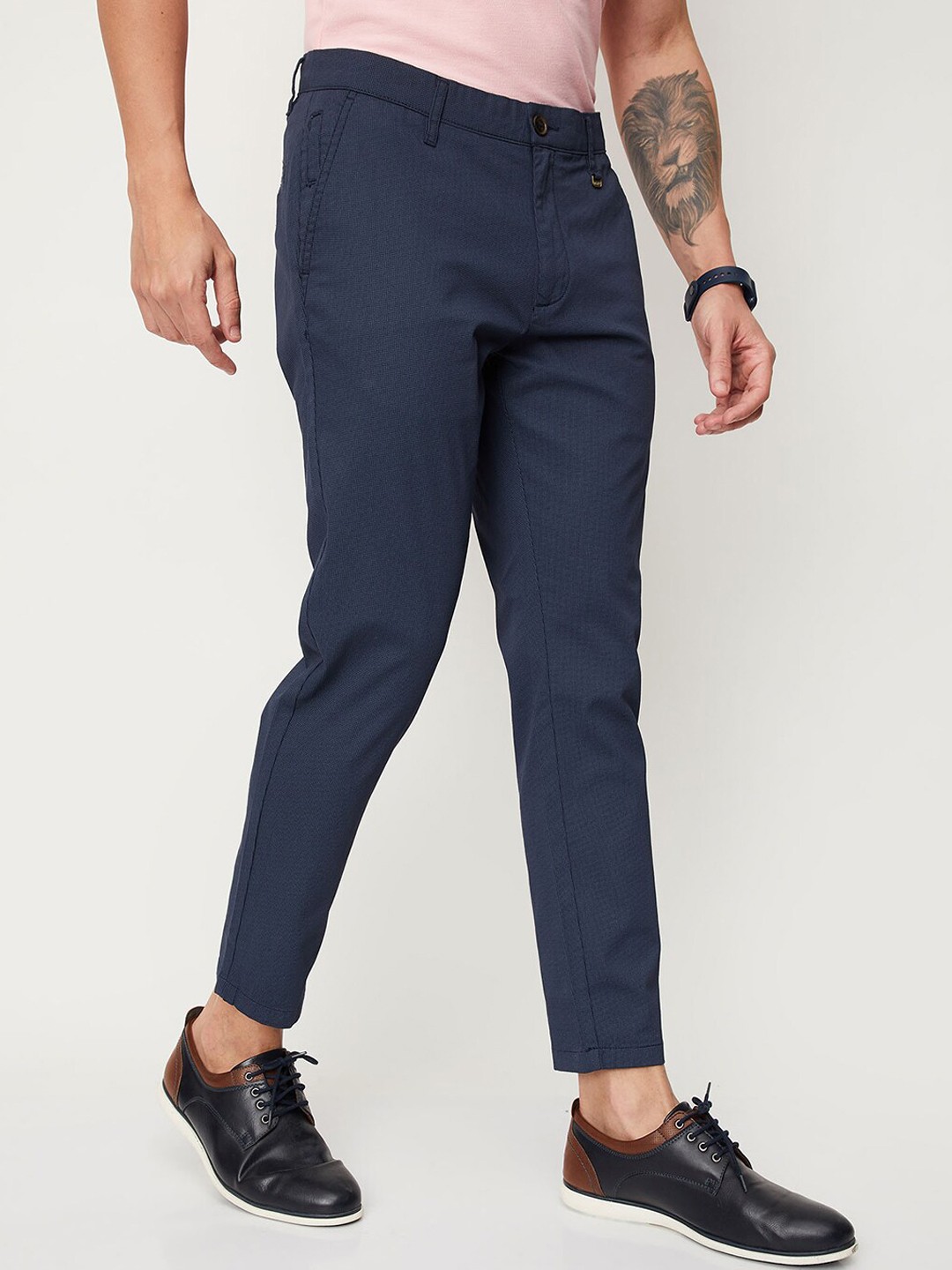 

max Men Mid-Rise Regular Trousers, Navy blue