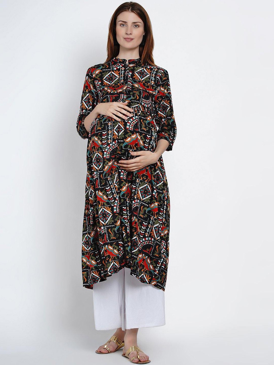 

Mine4Nine Ethnic Motifs Printed Maternity A-Line Kurta, Black
