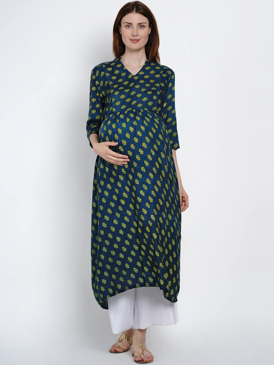 

Mine4Nine Floral Printed Maternity A-Line Kurta, Blue