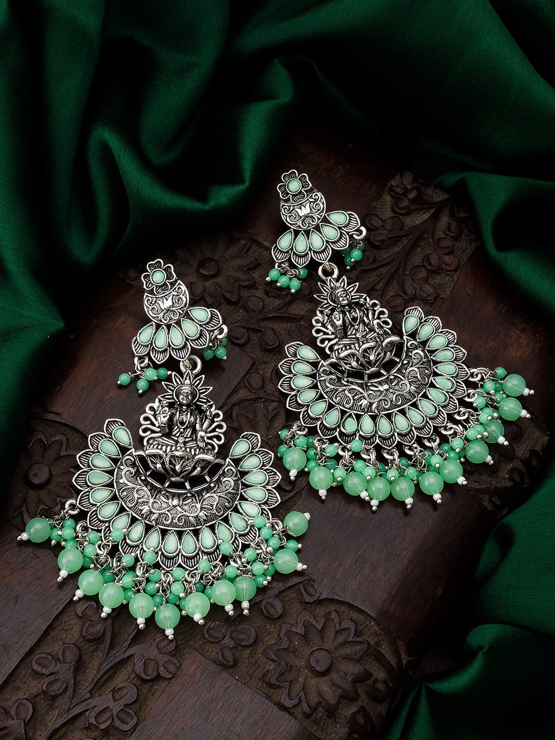 

aadita Contemporary Silver Chandbalis Earrings
