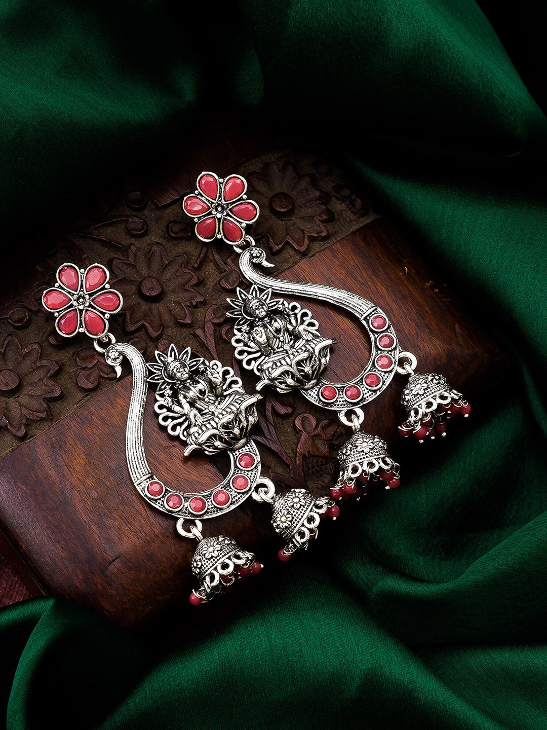 

aadita Silver Chandbali Drop Earrings