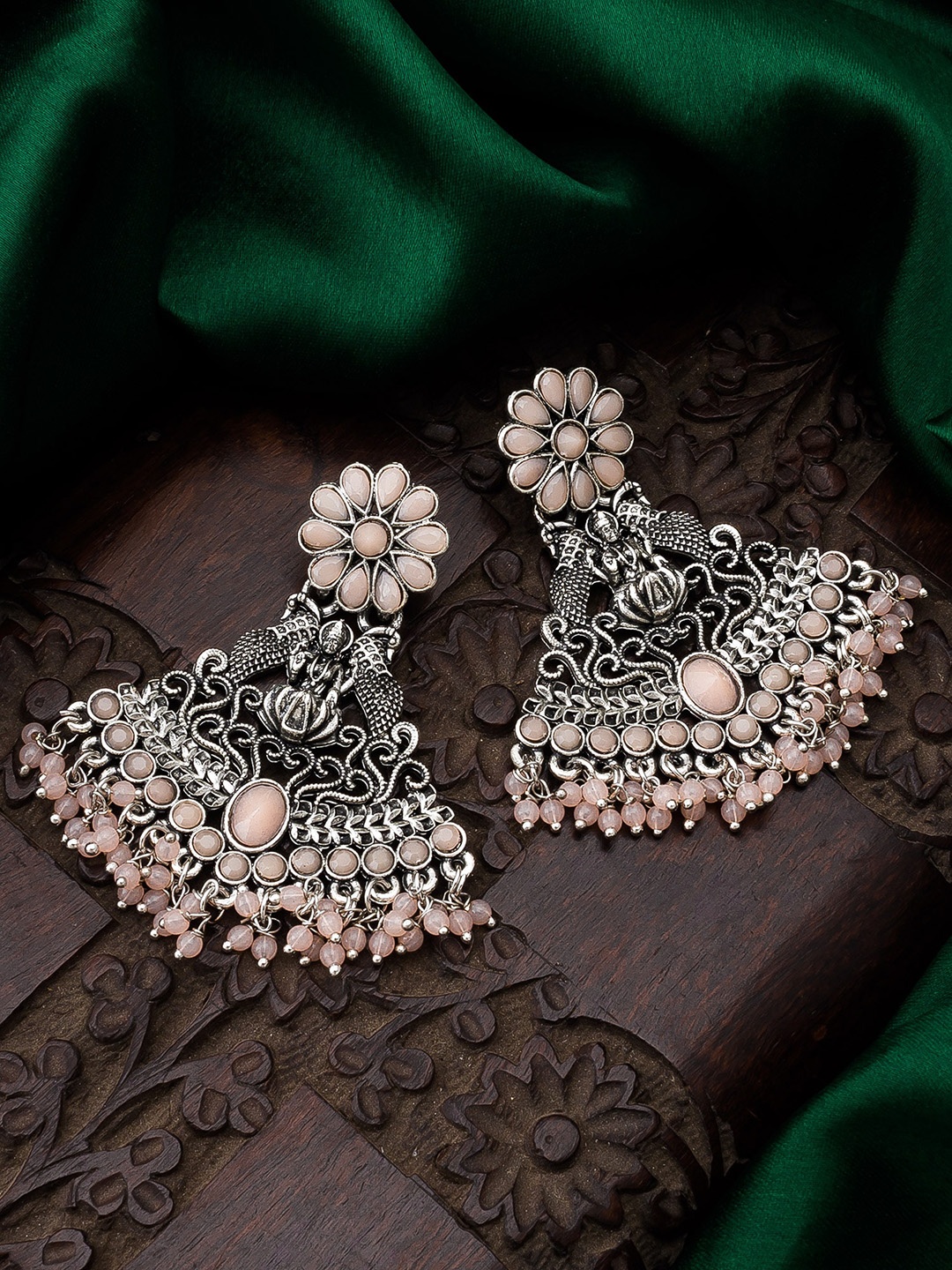 

aadita Silver Chandbali Drop Earrings