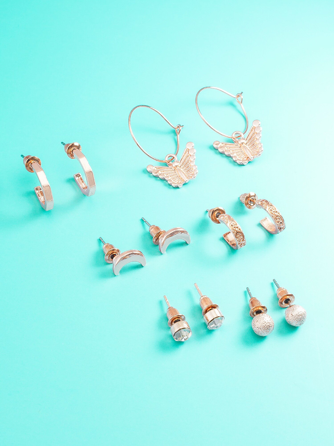 

aadita Set Of 6 Rose Gold Studs Earrings