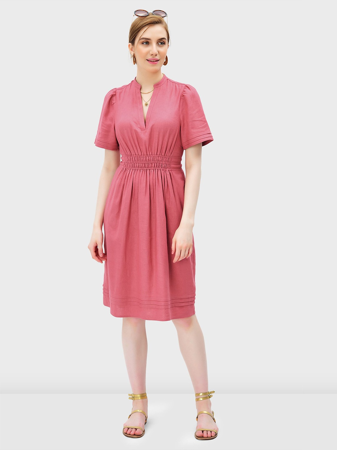

Zapelle Mandarin Collar Fit & Flare Dress, Red