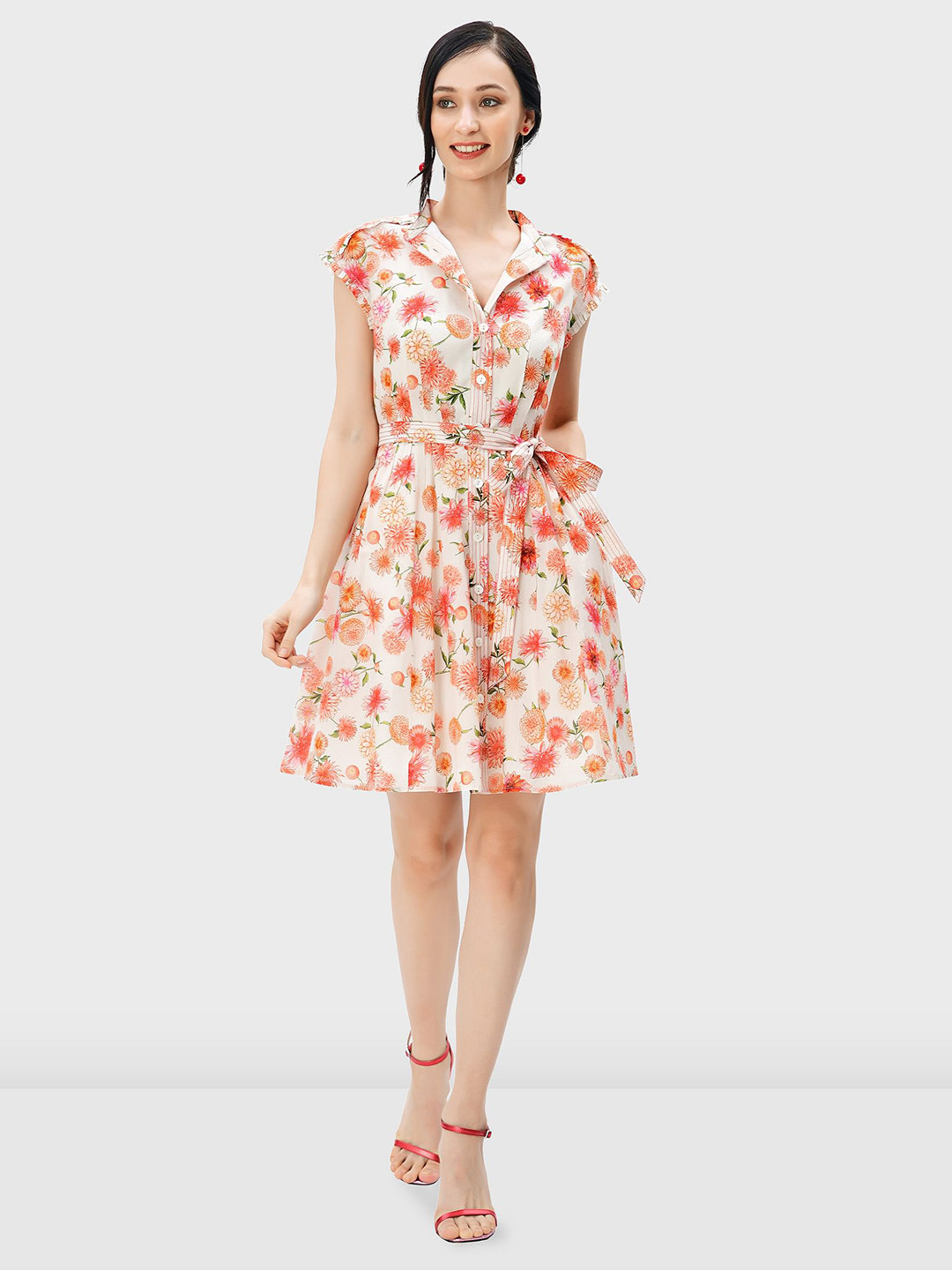 

Zapelle Floral Print Fit & Flare Dress, Off white