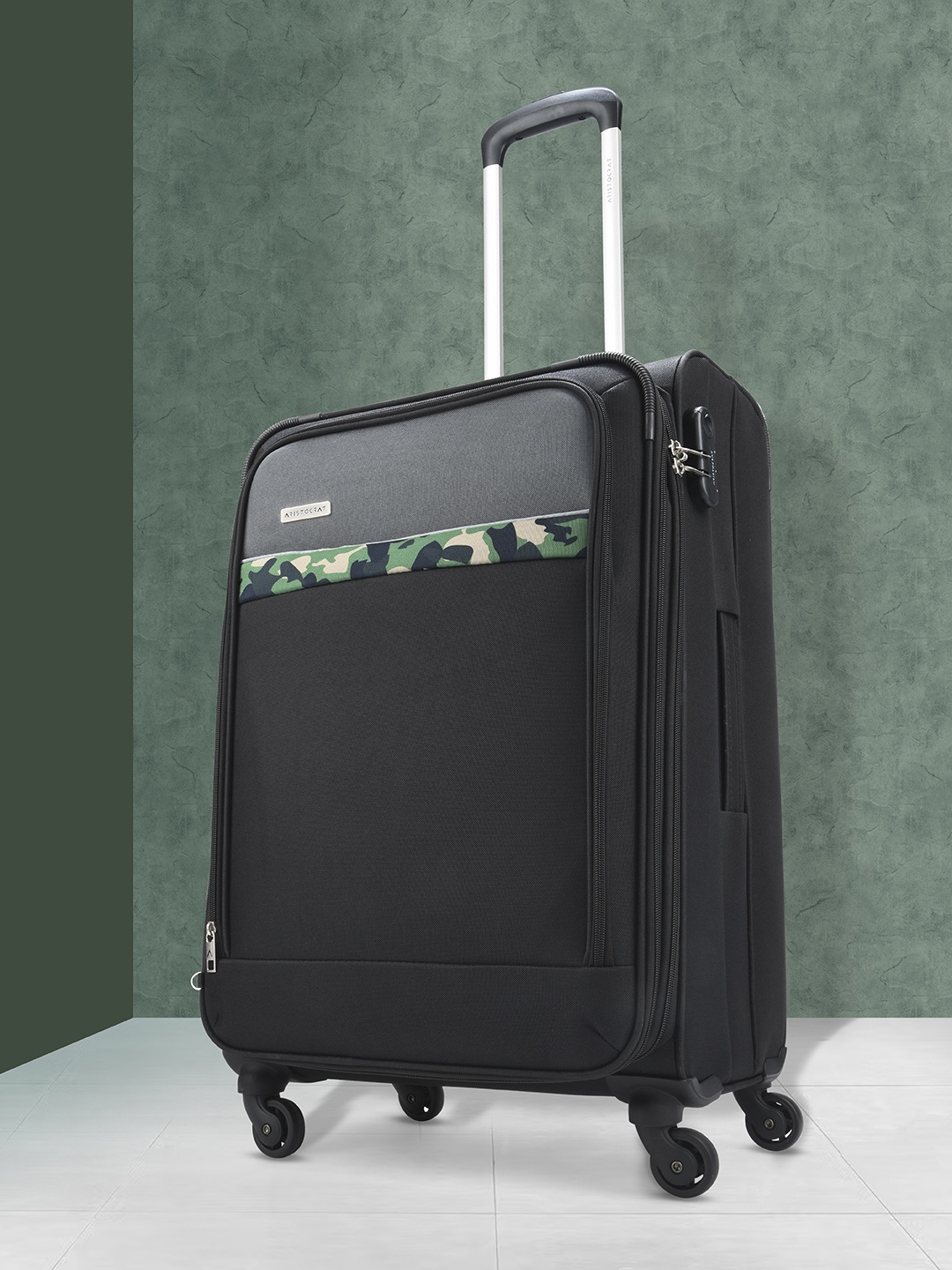 

Aristocrat COMMANDER Camouflage Print Expandable Large Trolley Suitcase, Black