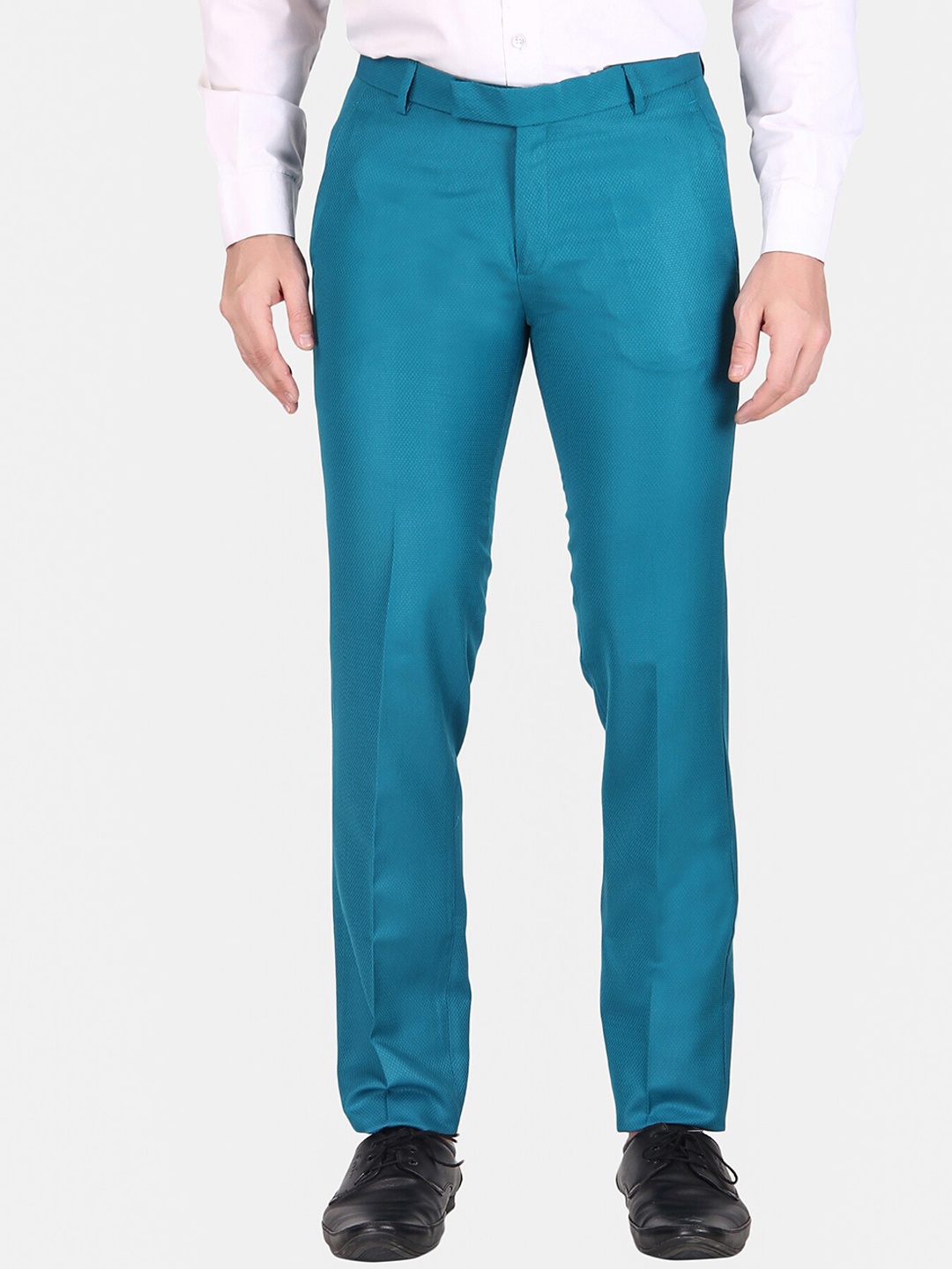 

TrulyFeb Men Cotton Mid-Rise Slim Fit Trousers, Blue