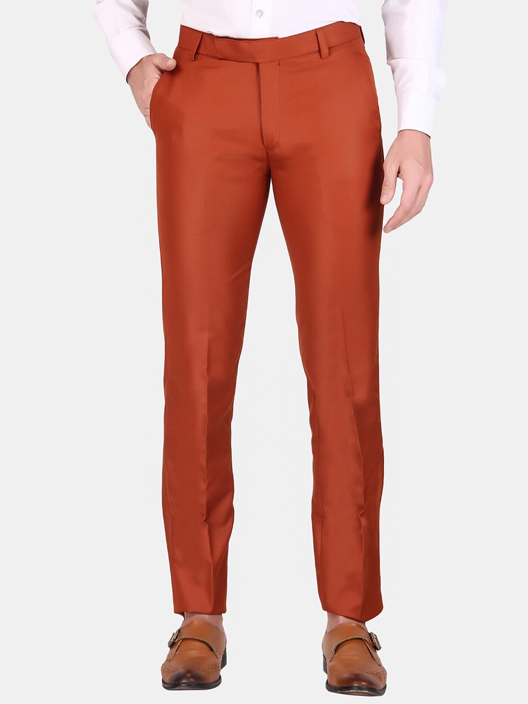 

TrulyFeb Men Mid-Rise Slim Fit Cotton Formal Trousers, Rust