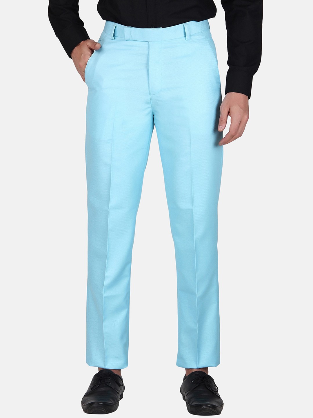 

TrulyFeb Men Cotton Slim Fit Trousers, Blue