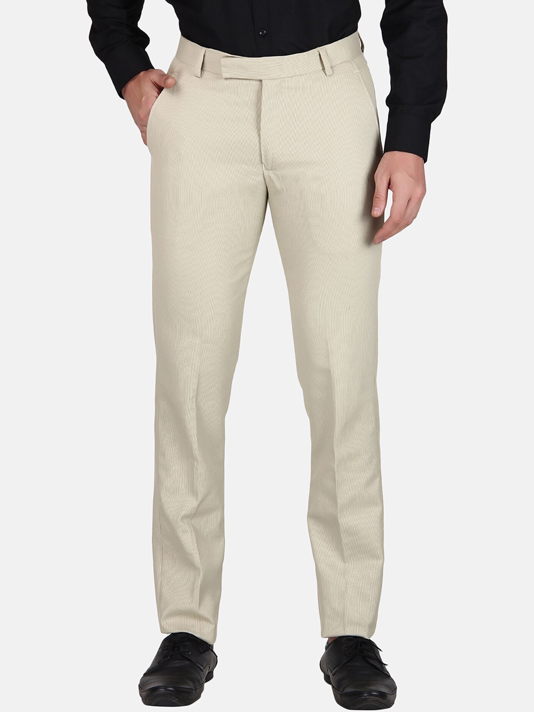 

TrulyFeb Men Mid-Rise Slim Fit Cotton Formal Trousers, Beige