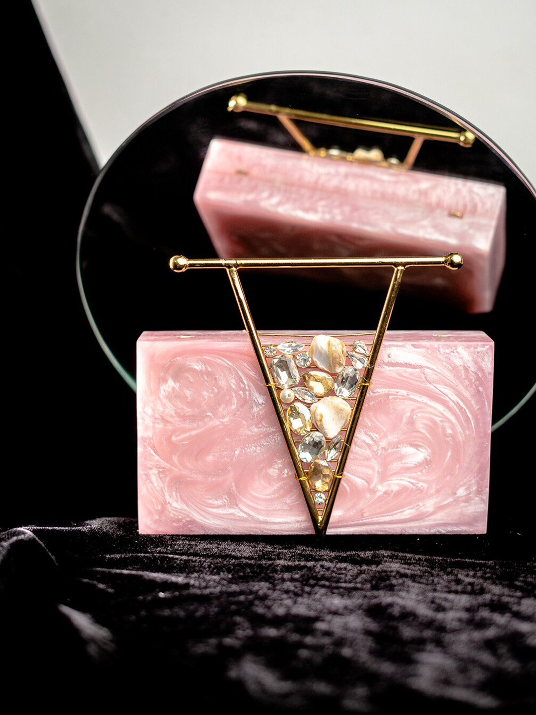 

NR By Nidhi Rathi Embellished Water Resistant Box Clutch With Attractive Brass Handle, Pink