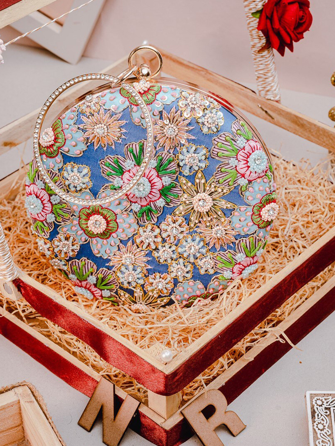 

NR By Nidhi Rathi Women Embroidered Box Clutch, Blue