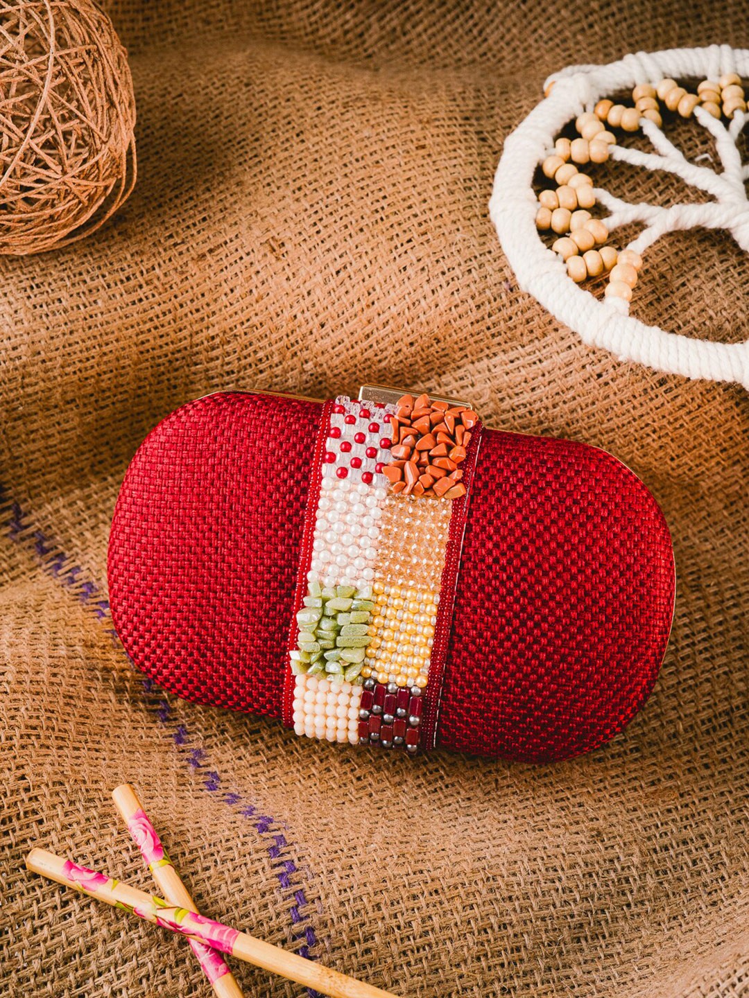 

NR By Nidhi Rathi Women Embellished Box Clutch, Maroon