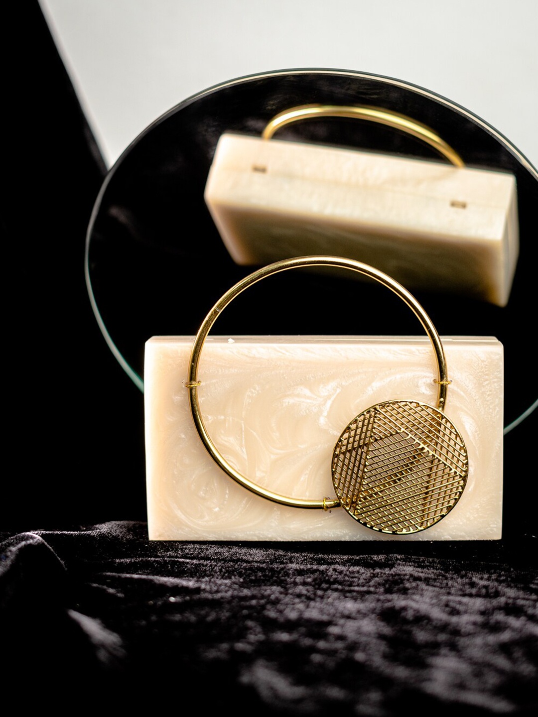 

NR By Nidhi Rathi Women Embellished Box Clutch, Beige