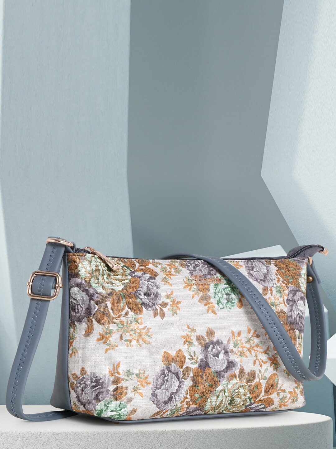 

Exotic Floral Printed Structured Shoulder Bag, Grey