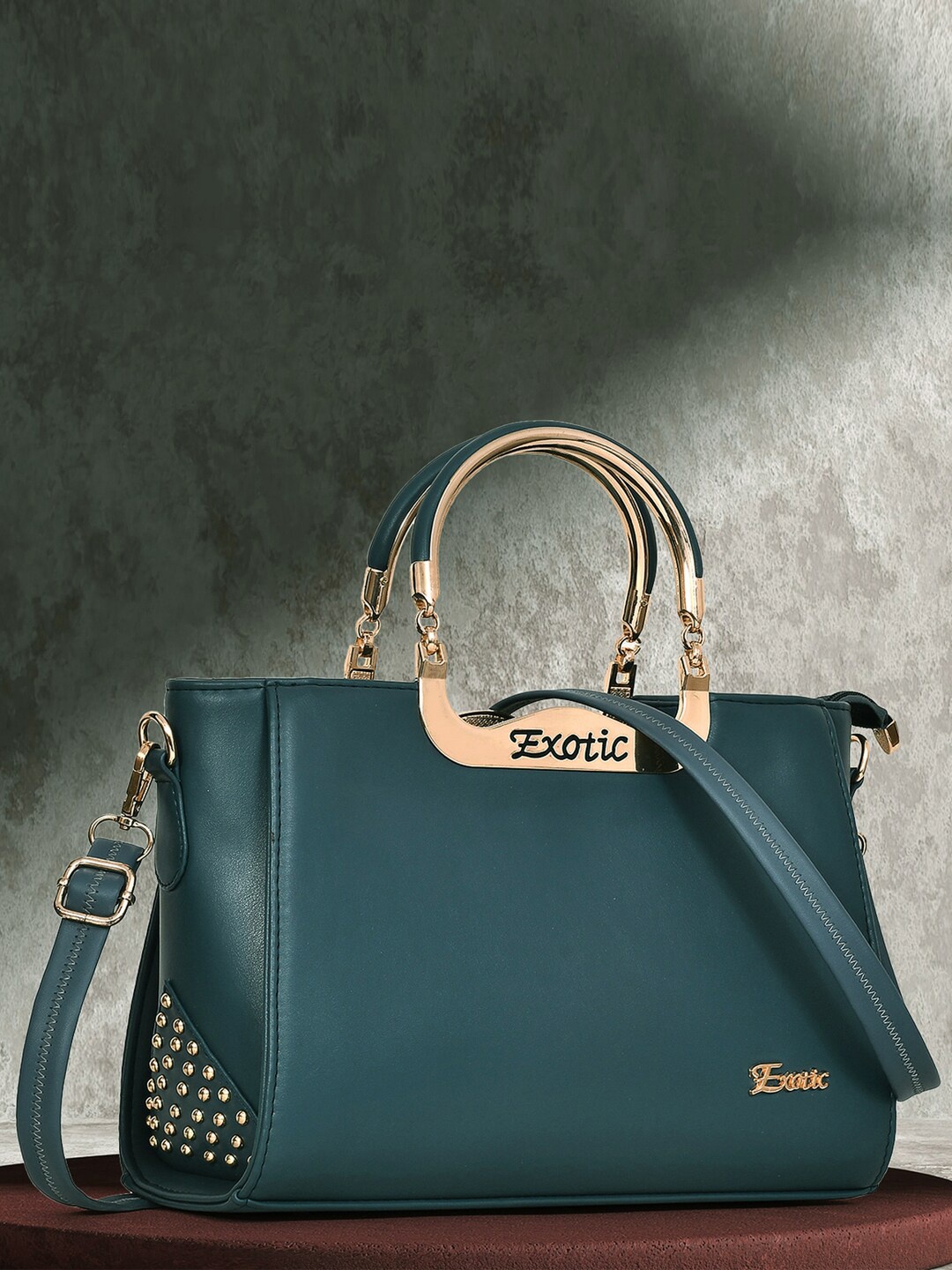 

Exotic Structured Handheld Bag, Teal