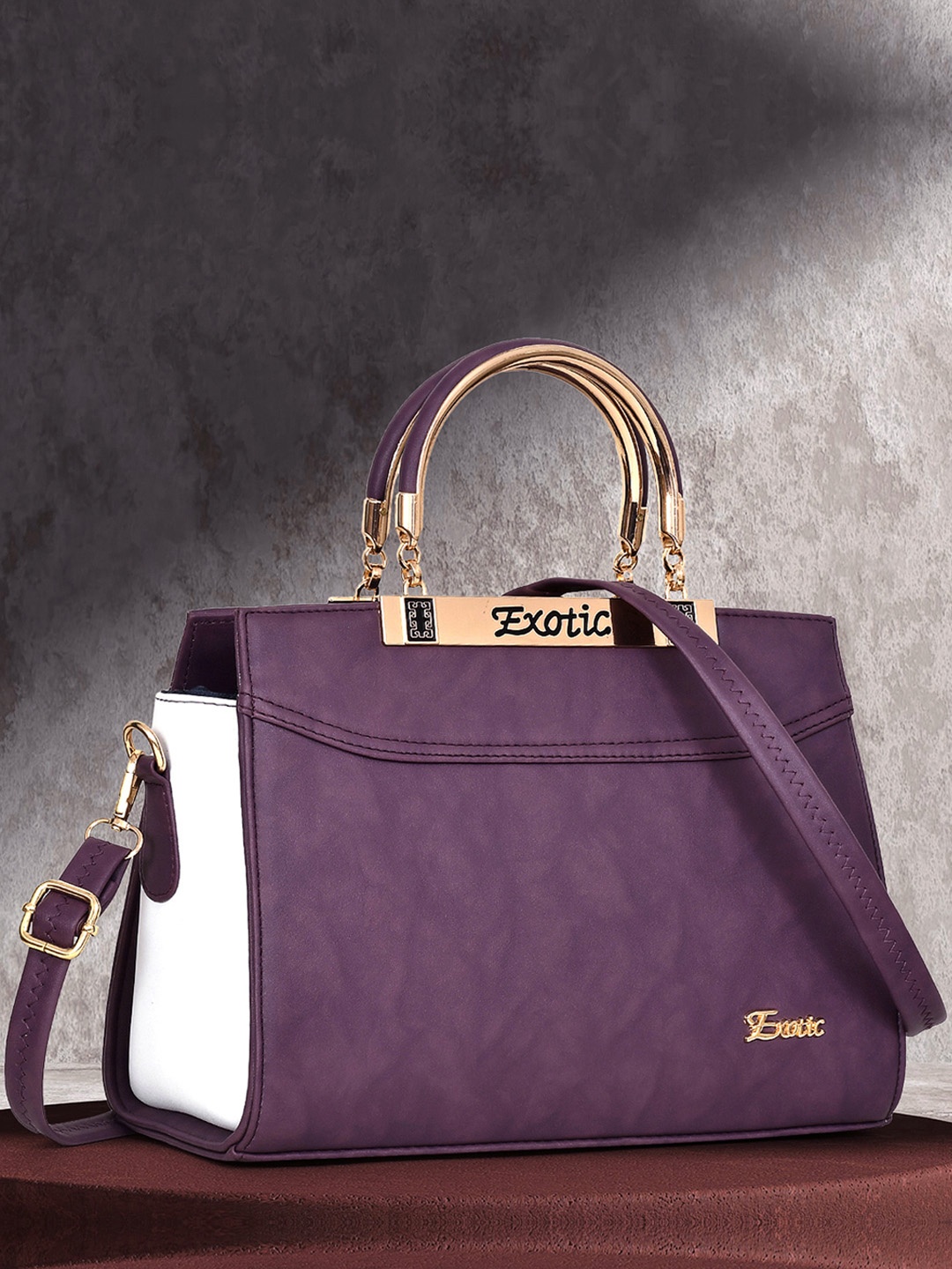 

Exotic Structured Handheld Bag, Purple