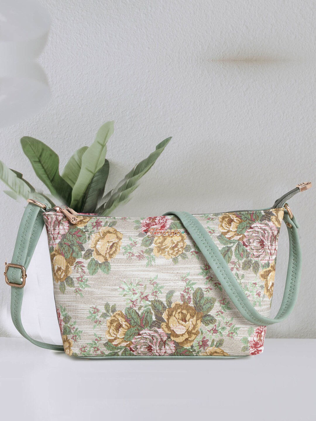 

Exotic Floral Printed Structured Shoulder Bag, Grey
